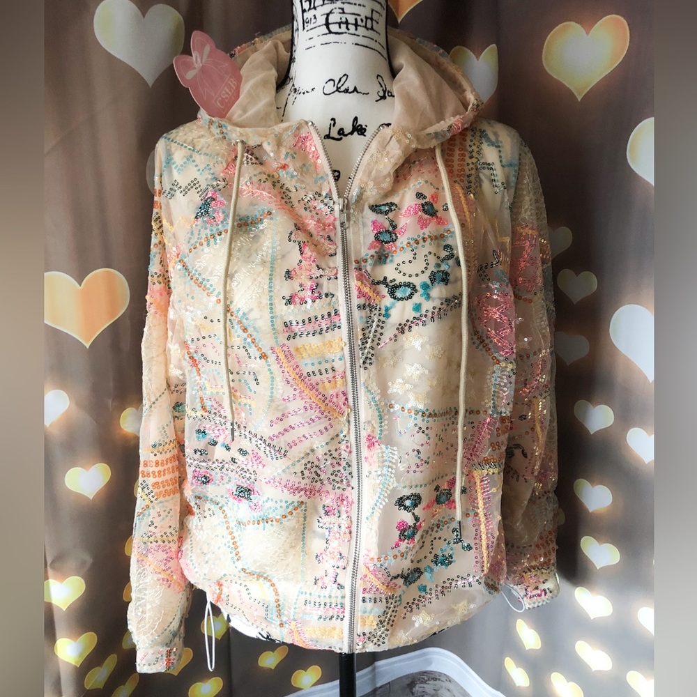 🌸HP🛼 Sequin jacket bomber womens hoodie top zip up rainbow - Picture 9 of 11